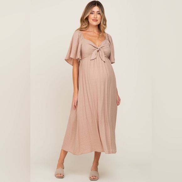 Pinkblush texture flutter sleeve tie bust midi dress nwot - Picture 1 of 6